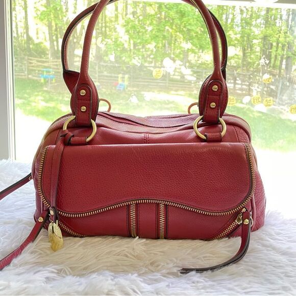 Franco Sarto Handbags - FRANCO SARTO Red Leather zip top double handle shoulder bag/ satchel medium